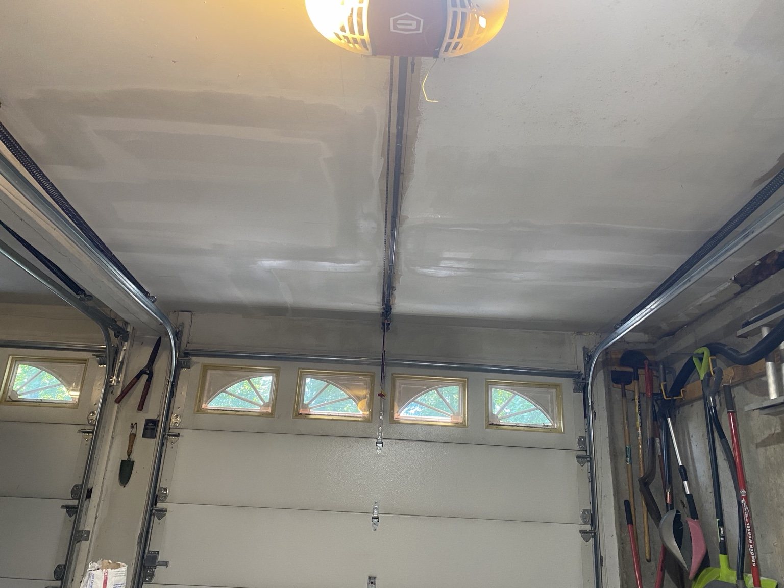 Garage ceiling drywall repair and preparation